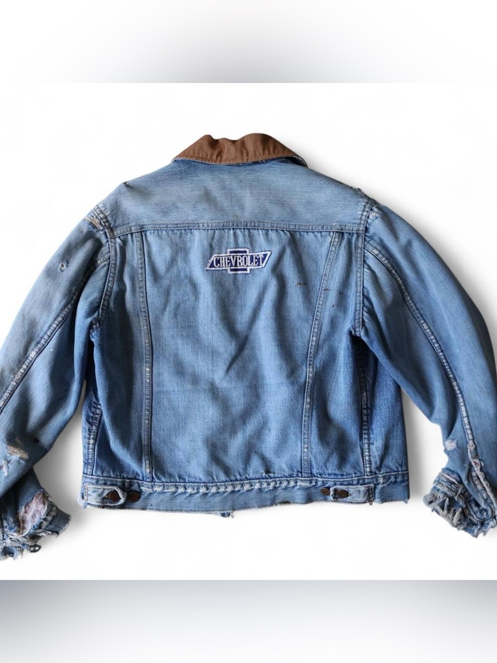 Classic Blue Denim Jean Jacket with Brown Corduroy Collar - Picture 4 of 8